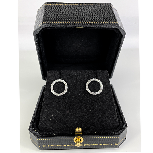WHITE GOLD FINISH Circle of Life With Created Diamond Stud Earrings