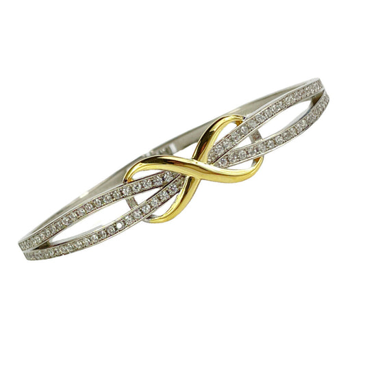 WHITE & YELLOW GOLD FINISH Bow Crossover Created Diamond Bangle with Free Box