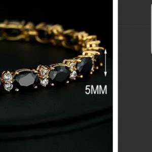 Halloween Special 18k Yellow Gold Finish Created Diamond & Onyx Tennis Bracelet