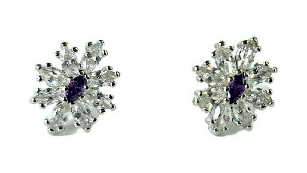 Women’s flower cluster silver created diamond burst stud earrings