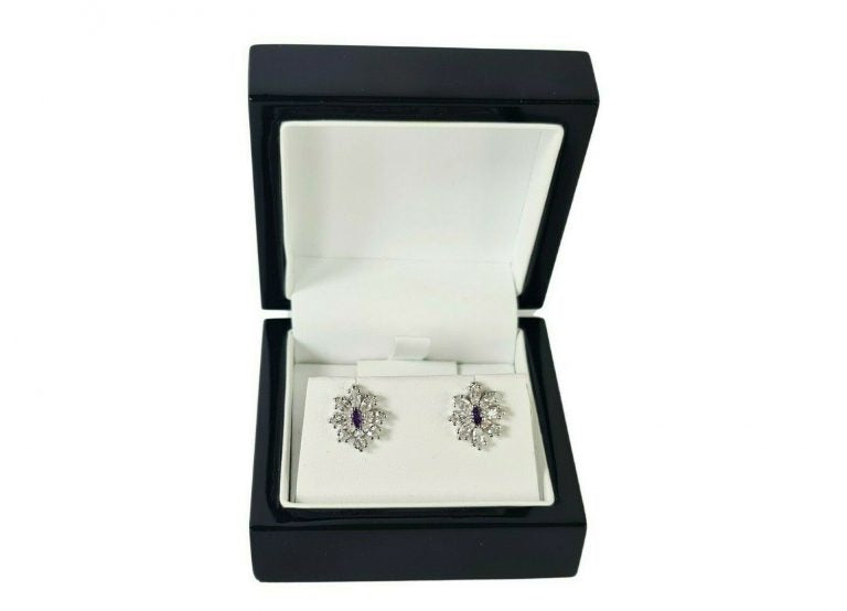 Women’s flower cluster silver created diamond burst stud earrings