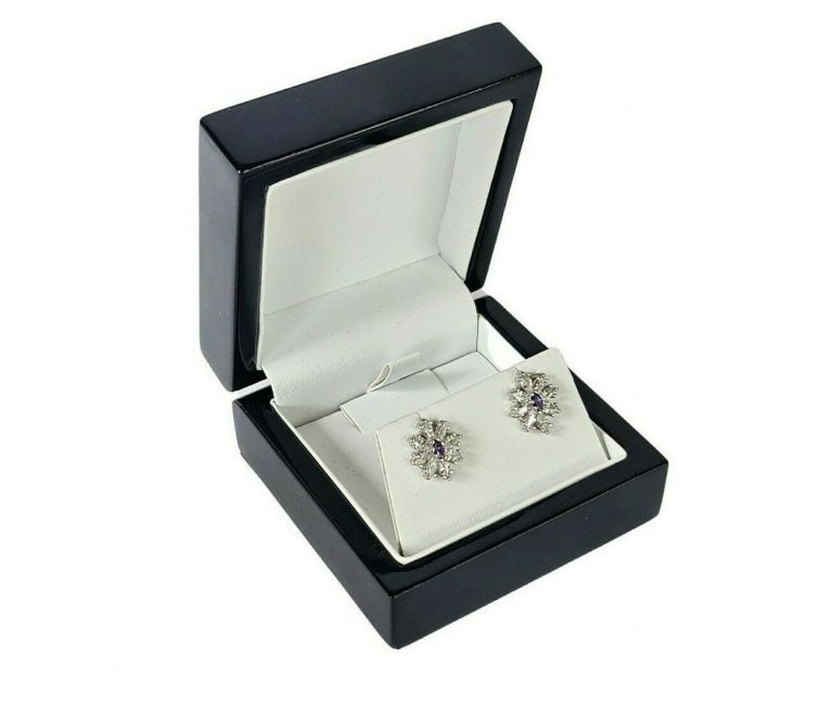 Women’s flower cluster silver created diamond burst stud earrings