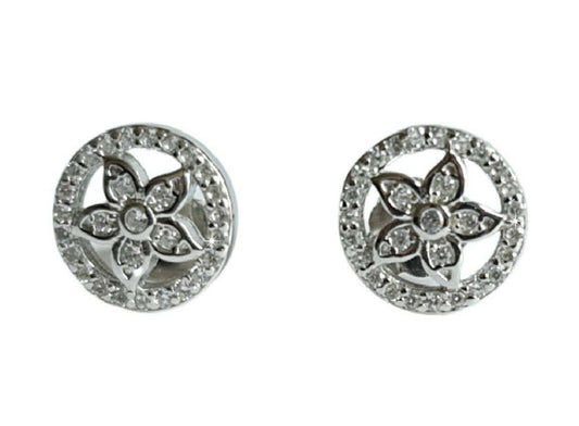 White Gold Finish Women’s Floral Style Created Diamond Earrings