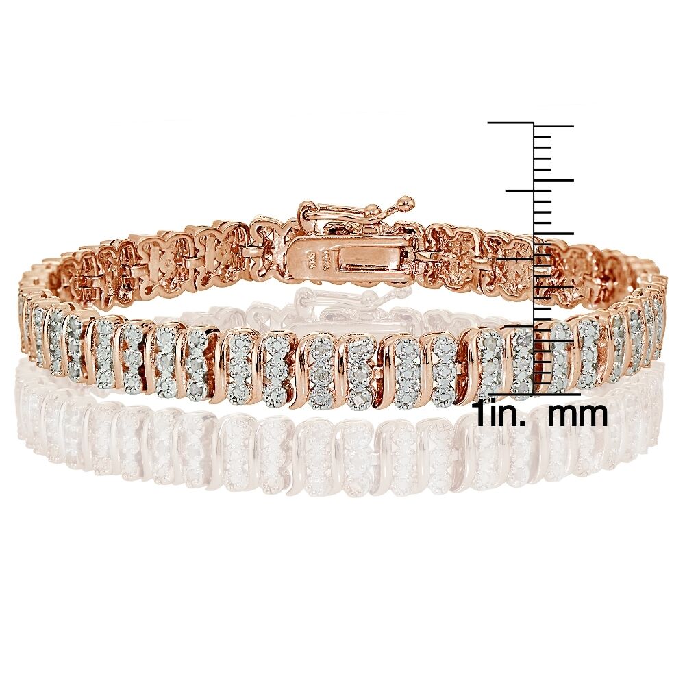 Rose Gold Finish Natural Diamond Accent Rectangle And Bar Bracelet