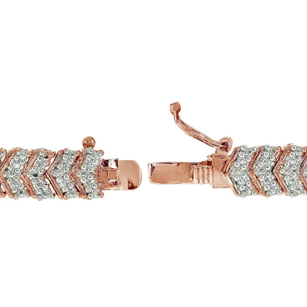 Rose Gold Finish Natural Diamond Chevron Tennis Round Cut Bracelet With Gift Box