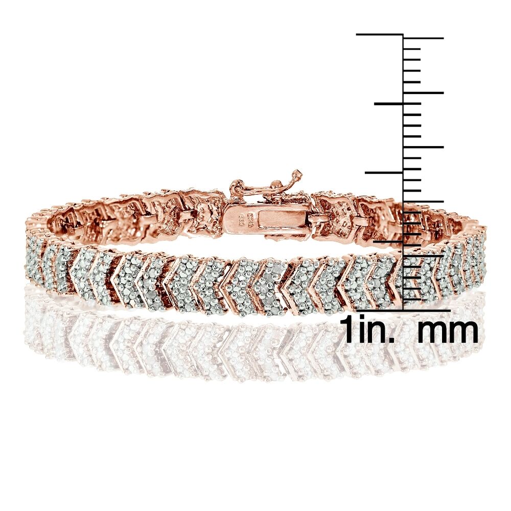 Rose Gold Finish Natural Diamond Chevron Tennis Round Cut Bracelet With Gift Box