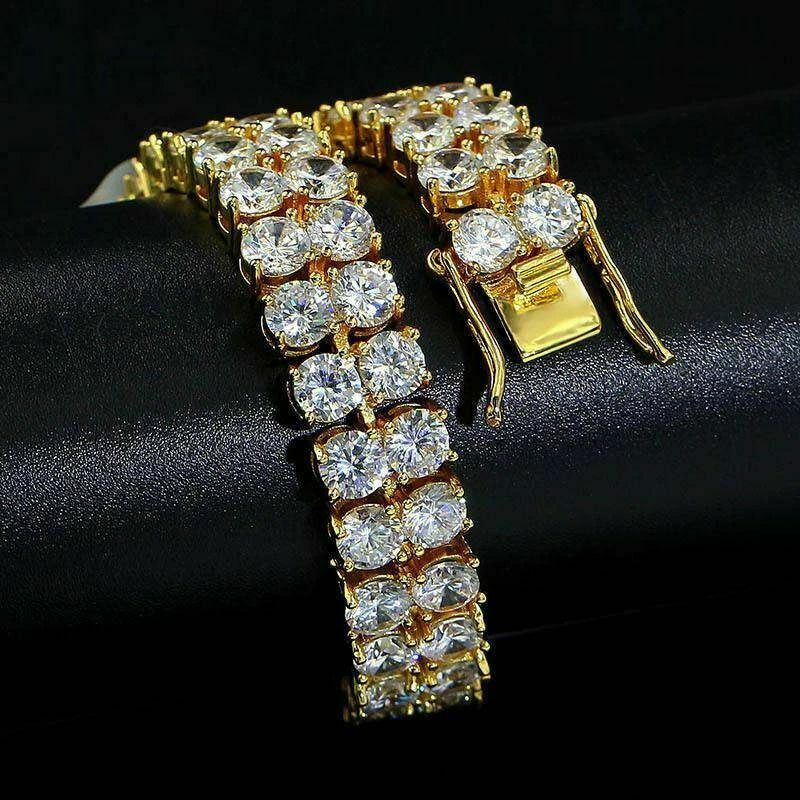 Yellow gold finish Men’s double row round cut created diamond bracelet