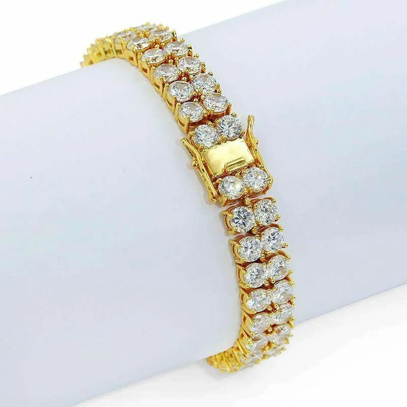 Yellow gold finish Men’s double row round cut created diamond bracelet