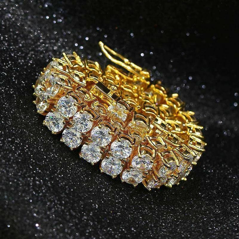 Yellow gold finish Men’s double row round cut created diamond bracelet