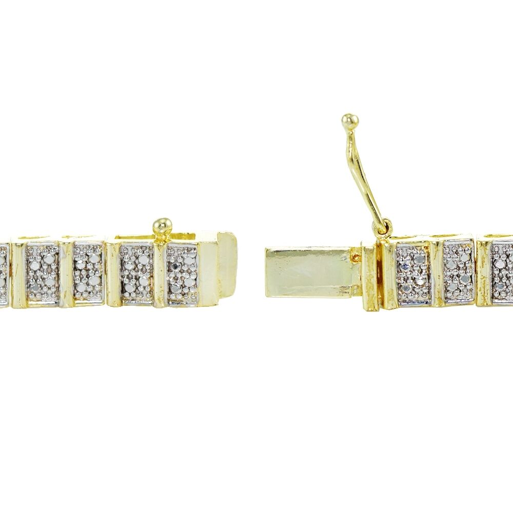 Yellow Gold Finish Natural Diamond Accent Rectangle And Bar Bracelet