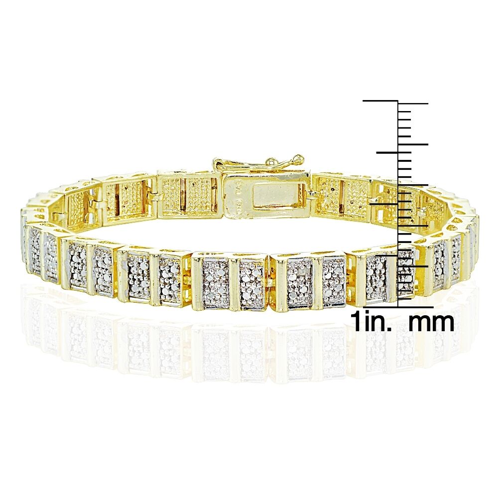 Yellow Gold Finish Natural Diamond Accent Rectangle And Bar Bracelet