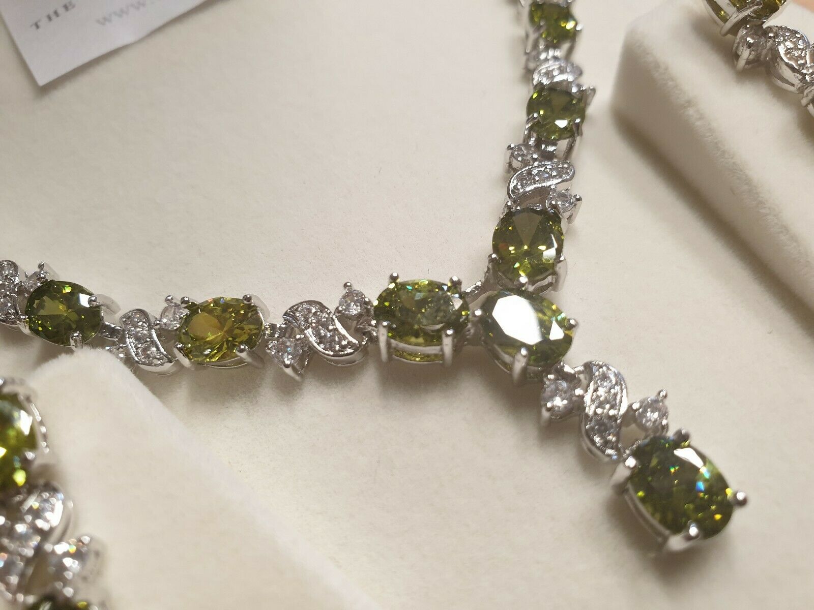 White gold finish Dorchester oval Range peridot necklace earrings gift set