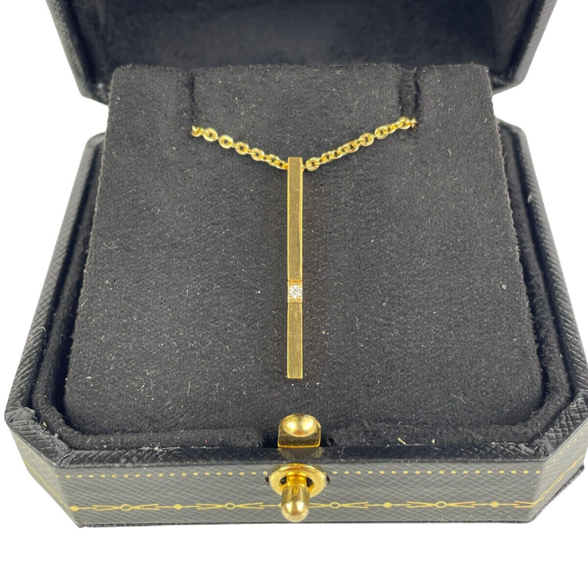 YELLOW GOLD FINISH Bar Created Diamond Necklace with Gift box and Free Postage