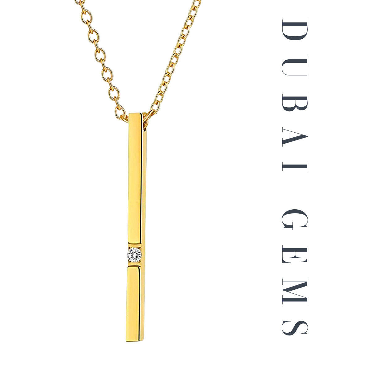 YELLOW GOLD FINISH Bar Created Diamond Necklace with Gift box and Free Postage