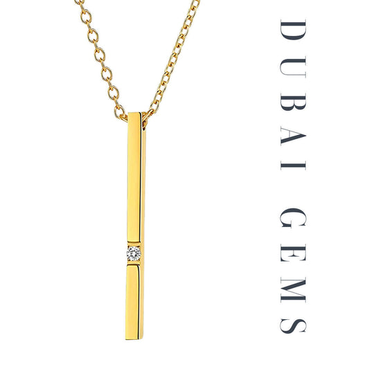 YELLOW GOLD FINISH Bar Created Diamond Necklace with Gift box and Free Postage