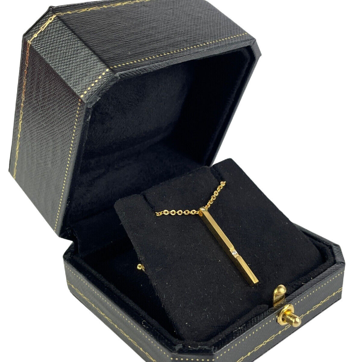 YELLOW GOLD FINISH Bar Created Diamond Necklace with Gift box and Free Postage