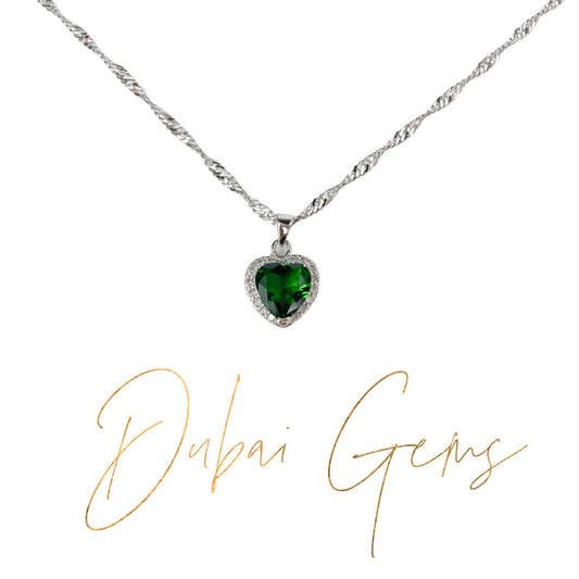 WHITE GOLD FINISH Green Emerald Heart Cut Created Diamond Necklace