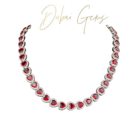 White gold finish Red Ruby and created diamond Heart Cut bracelet