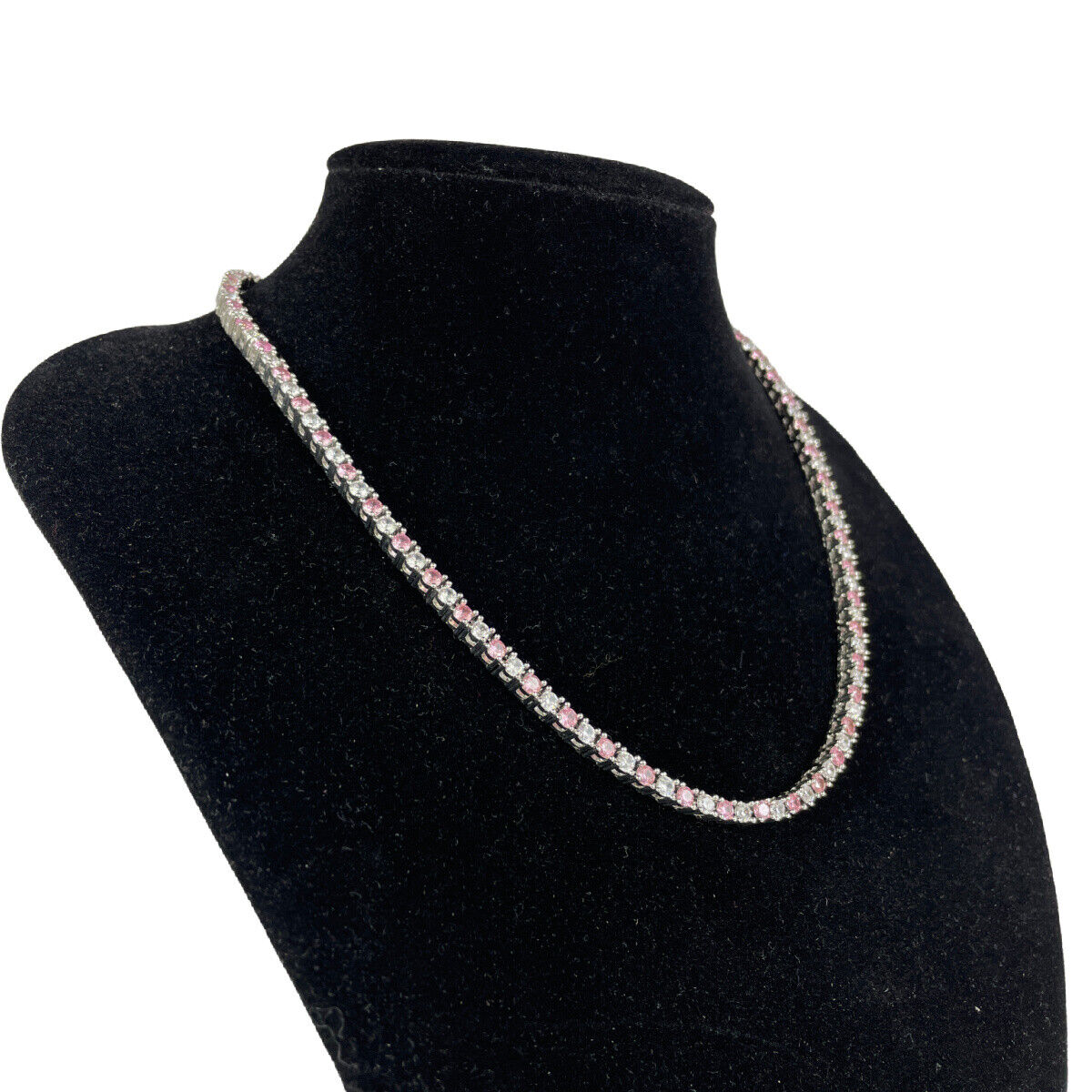 WHITE GOLD FINISH Round Cut Created Diamond and Pink Tourmaline Necklace 18 INCH