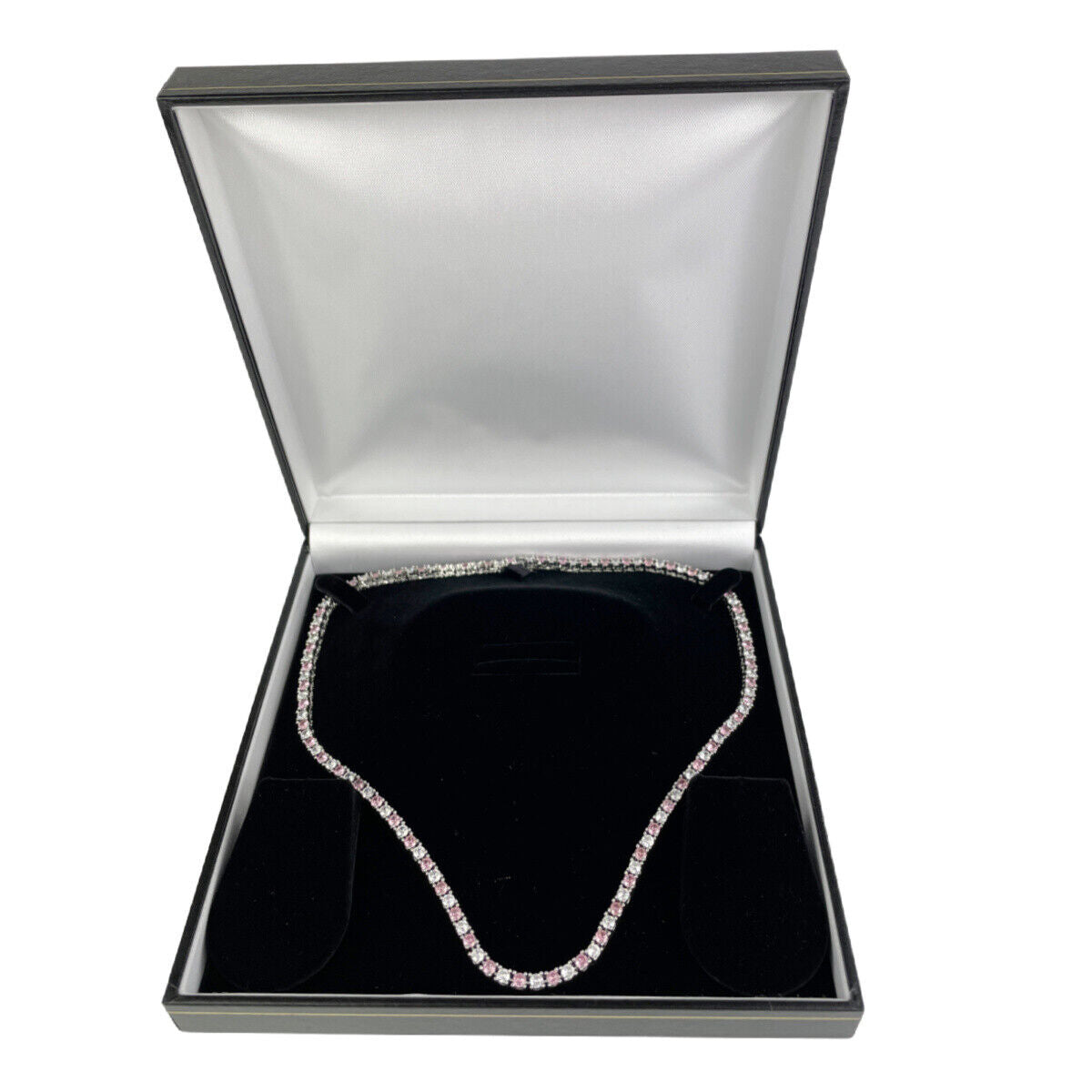 WHITE GOLD FINISH Round Cut Created Diamond and Pink Tourmaline Necklace 18 INCH