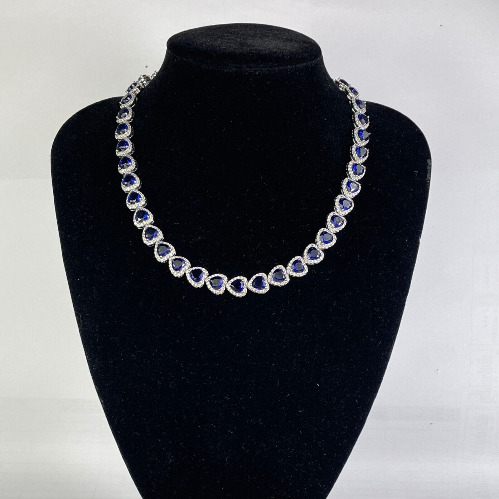 White Gold Finish Blue Sapphire Heart Cut Necklace with Created Diamonds | Elegant Pendant Jewellery