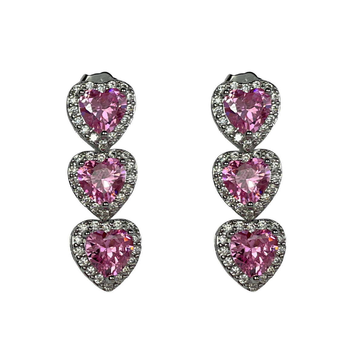 Heart Cut Pink Tourmaline With Created Diamonds Necklace and Earrings Free Gift Box