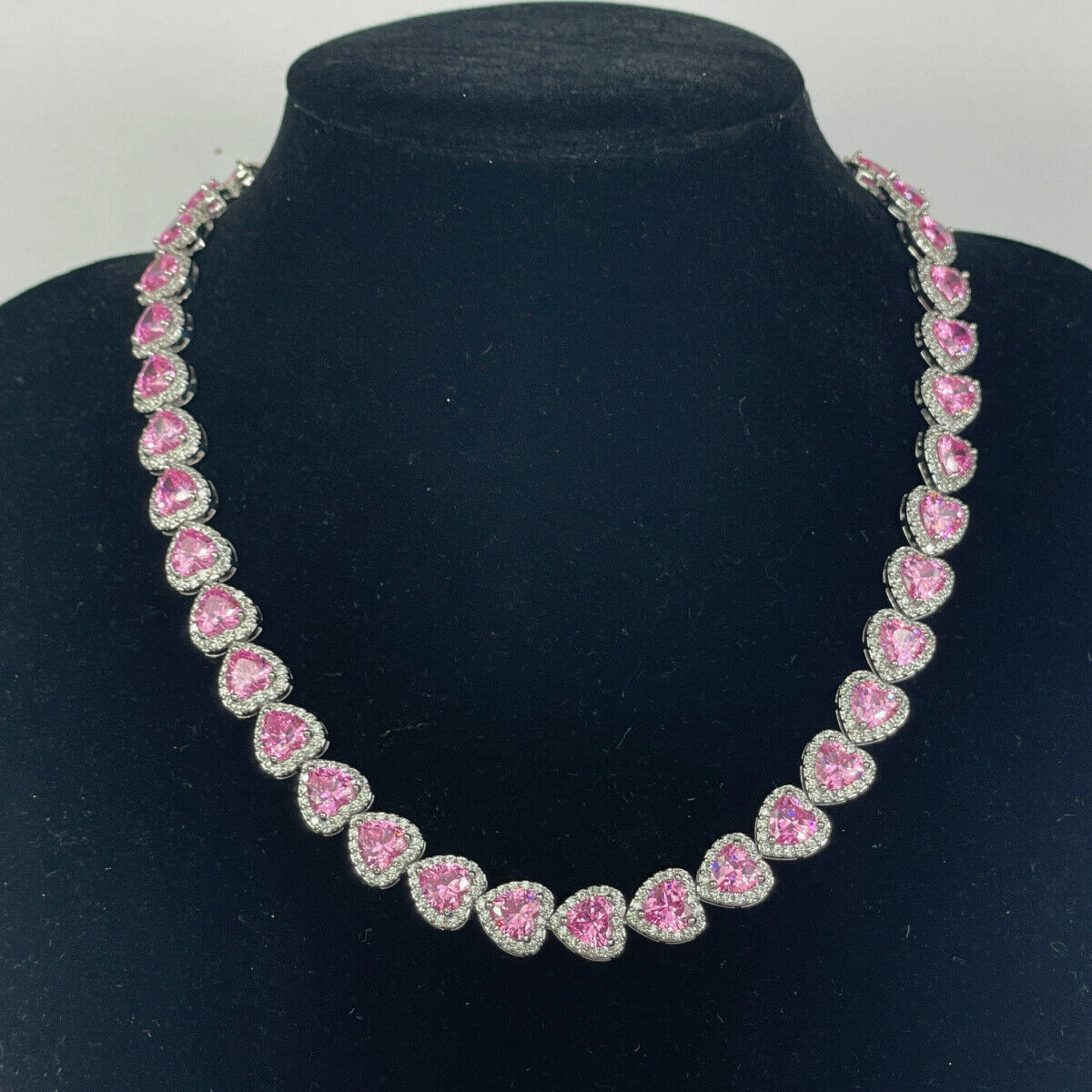 Heart Cut Pink Tourmaline With Created Diamonds Necklace and Earrings Free Gift Box