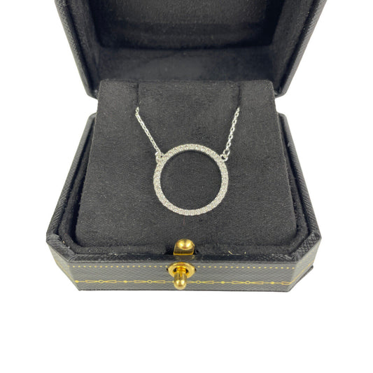 WHITE GOLD FINISH Circle of Life With Created Diamond Necklace with Free Gift Box
