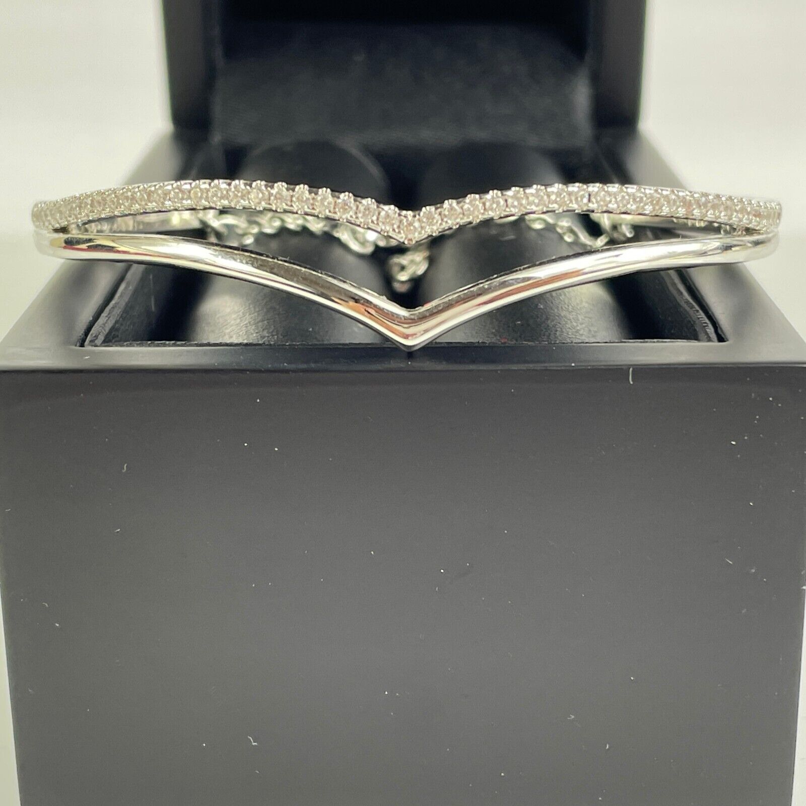 WHITE GOLD FINISH Bow Arch Created Diamond Bangle