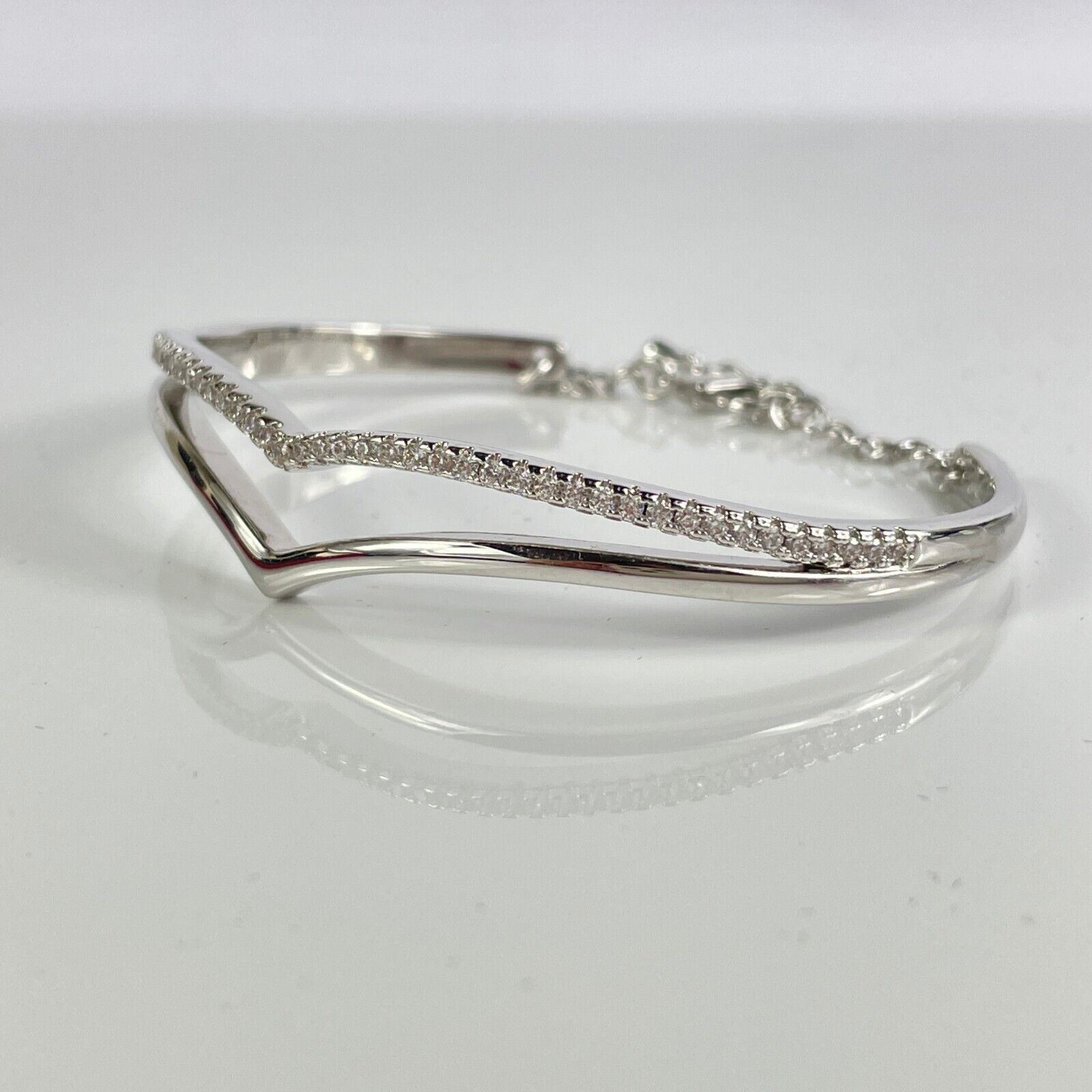 WHITE GOLD FINISH Bow Arch Created Diamond Bangle