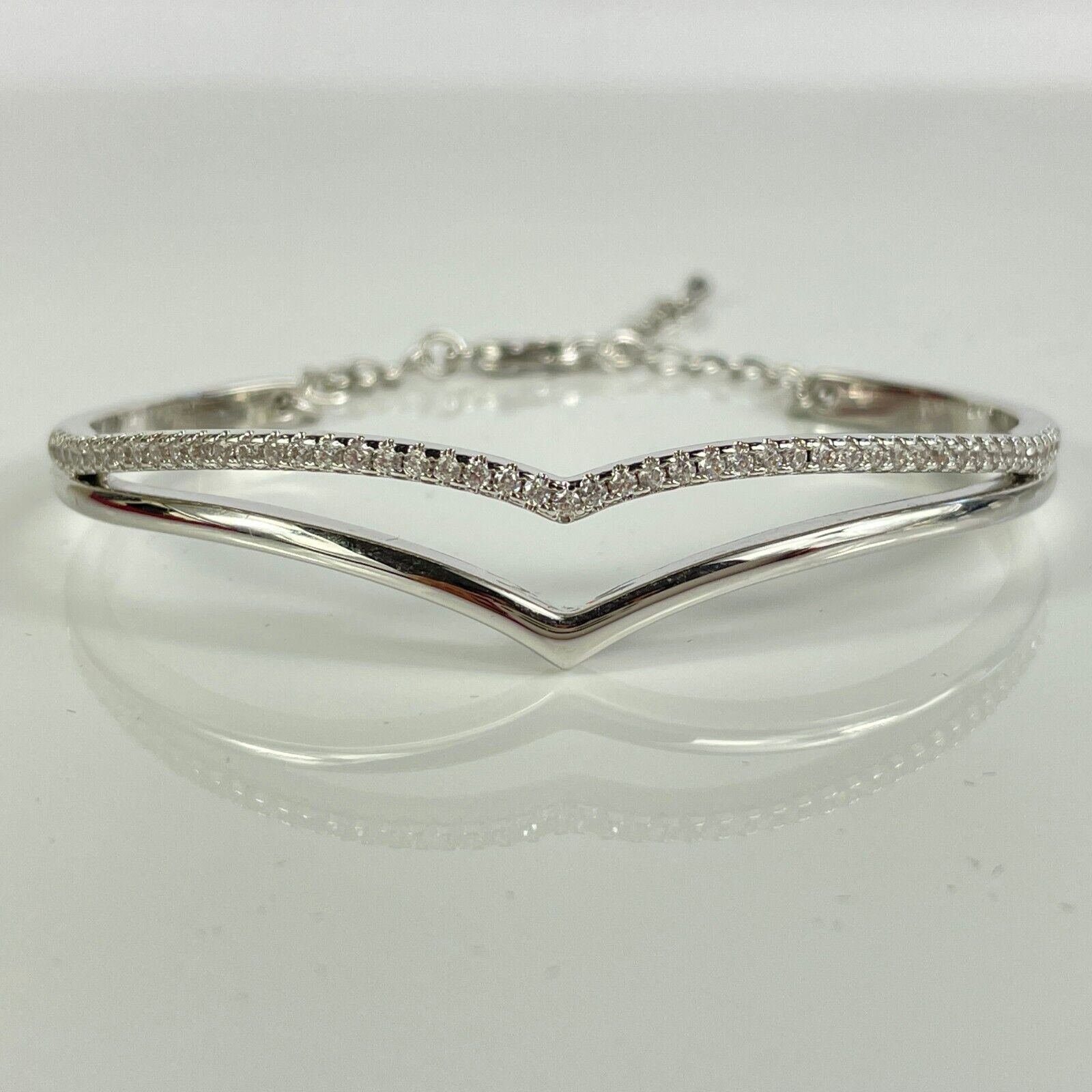 WHITE GOLD FINISH Bow Arch Created Diamond Bangle