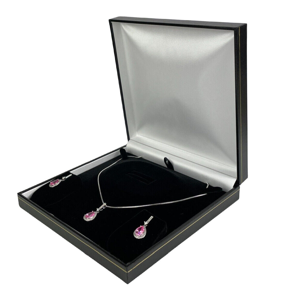 WHITE GOLD FINISH Pink Tourmaline With Created Diamond Necklace and Earrings Set