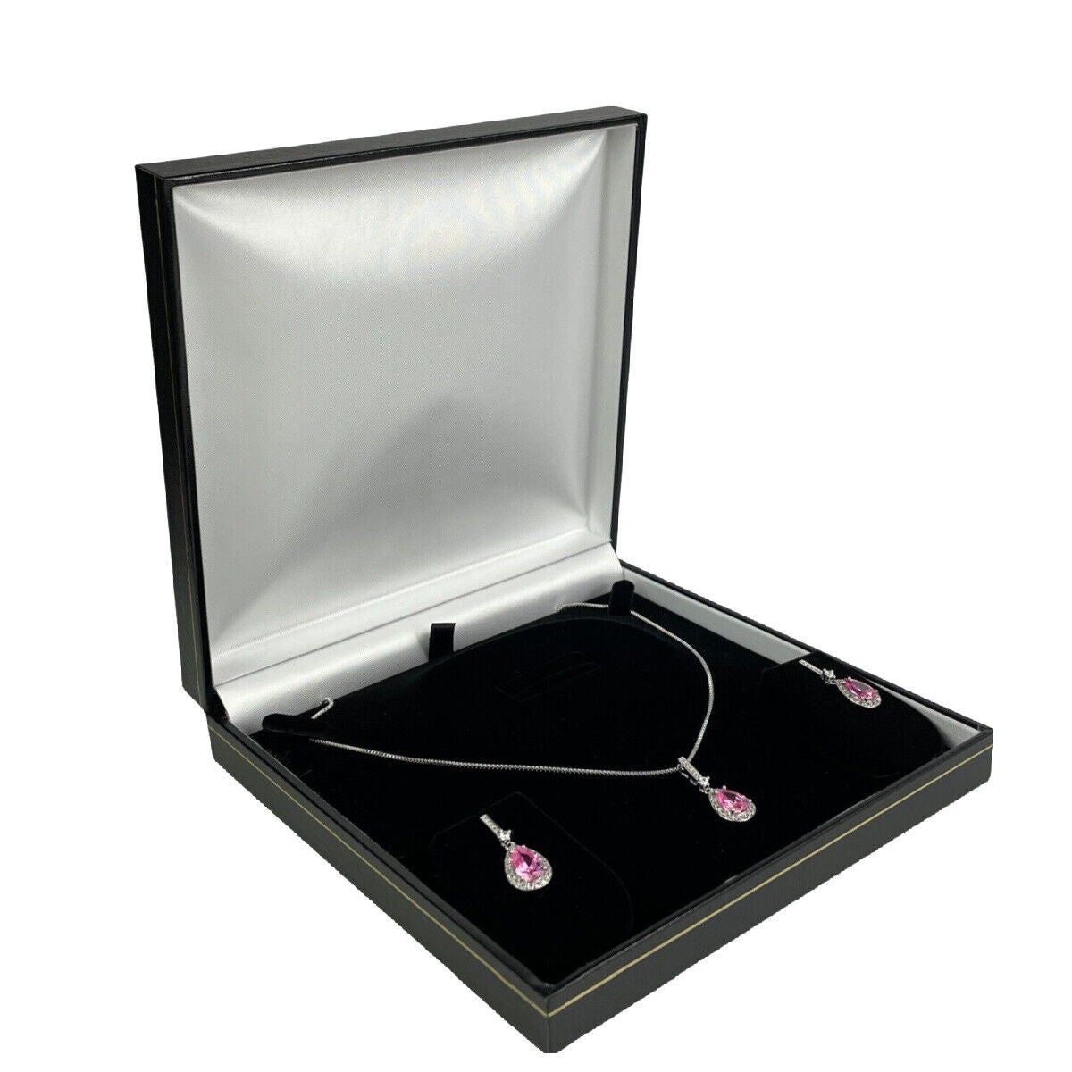 WHITE GOLD FINISH Pink Tourmaline With Created Diamond Necklace and Earrings Set