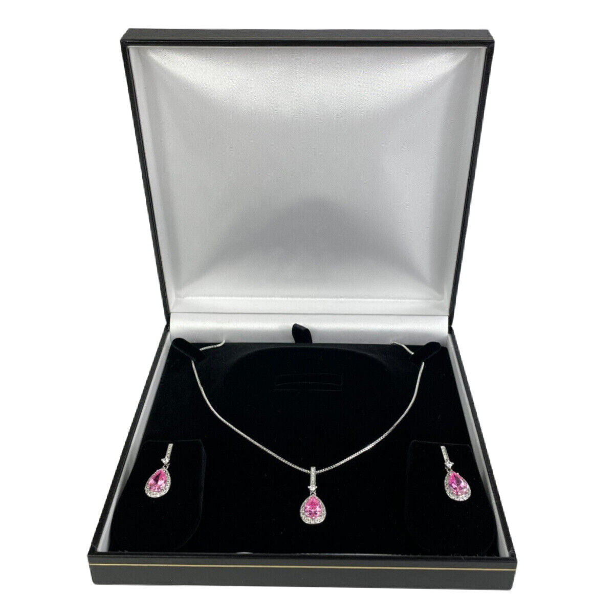 WHITE GOLD FINISH Pink Tourmaline With Created Diamond Necklace and Earrings Set