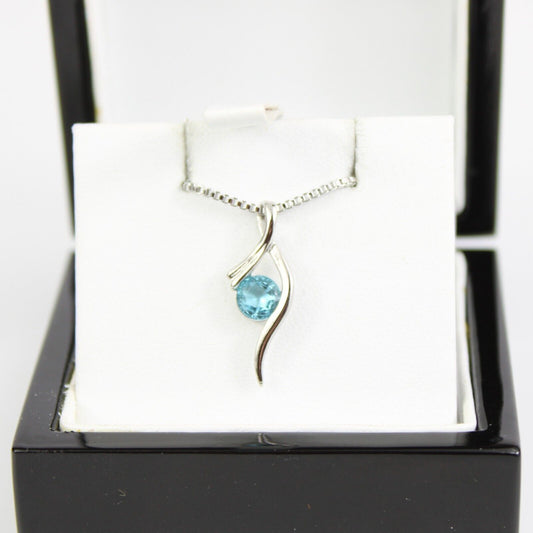 WHITE GOLD FINISH Blue Topaz Round Cut Swirl with Created Diamond Necklace