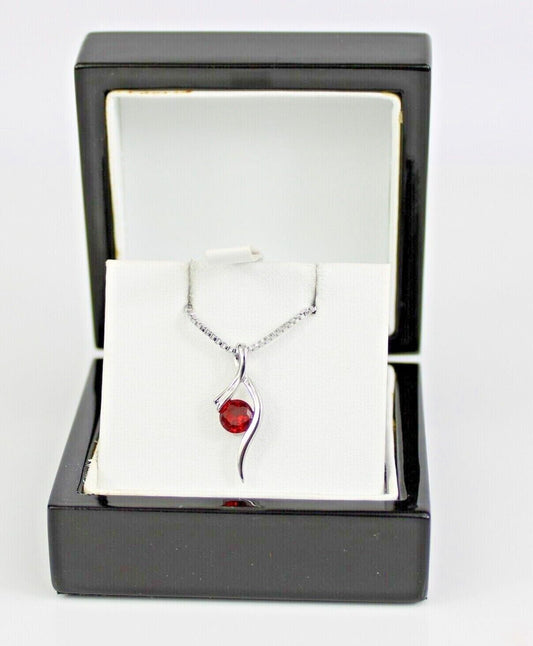 WHITE GOLD FINISH Red Ruby Round Cut Swirl Created Diamond Necklace Free Box