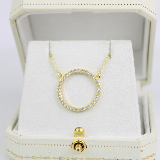 YELLOW GOLD FINISH Round Cut Circle of Life With Created Diamond Necklace