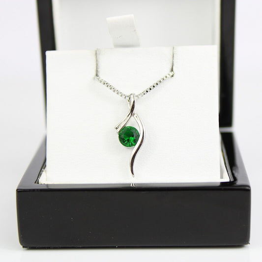 WHITE GOLD FINISH Green Emerald Round Cut With Swirl Created Diamond Necklace