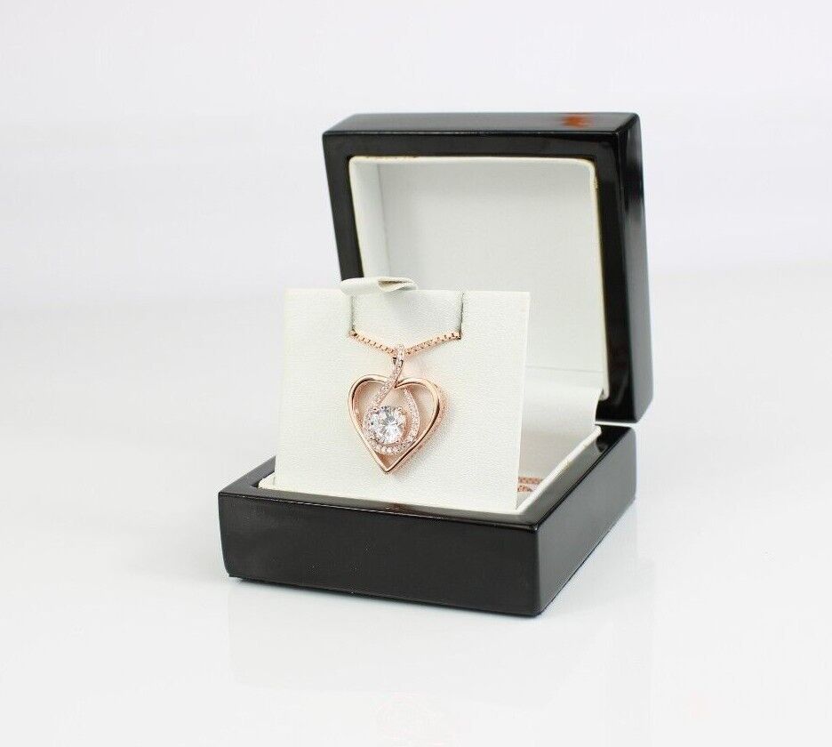 ROSE GOLD FINISH Clear Heart Cut Infinity Swirl CD Necklace