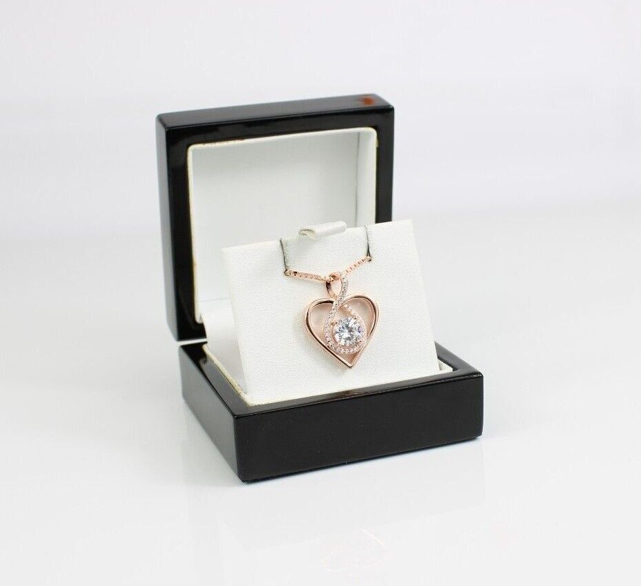 ROSE GOLD FINISH Clear Heart Cut Infinity Swirl CD Necklace