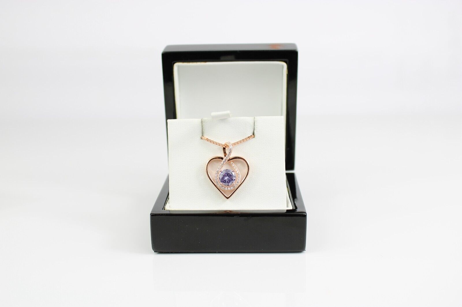 ROSE GOLD FINISH Purple Lavender Heart Cut Infinity Swirl CD Necklace