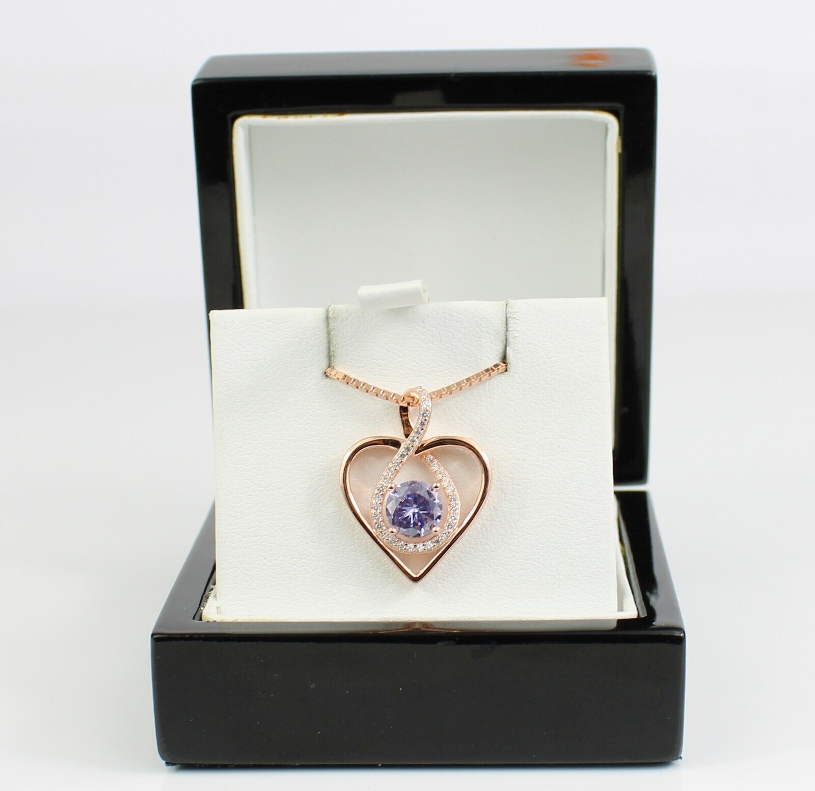 ROSE GOLD FINISH Purple Lavender Heart Cut Infinity Swirl CD Necklace