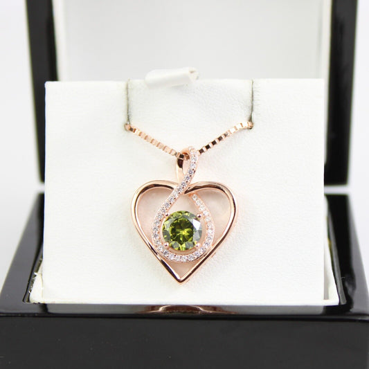 ROSE GOLD FINISH Green Peridot Heart Cut Infinity Swirl CD Necklace