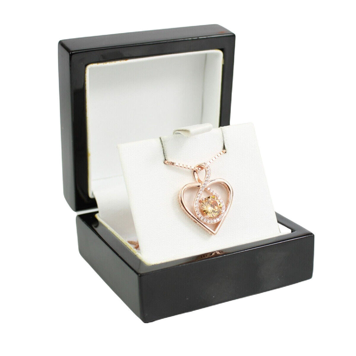 ROSE GOLD FINISH Yellow Citrine Heart Cut Infinity Swirl CD Necklace