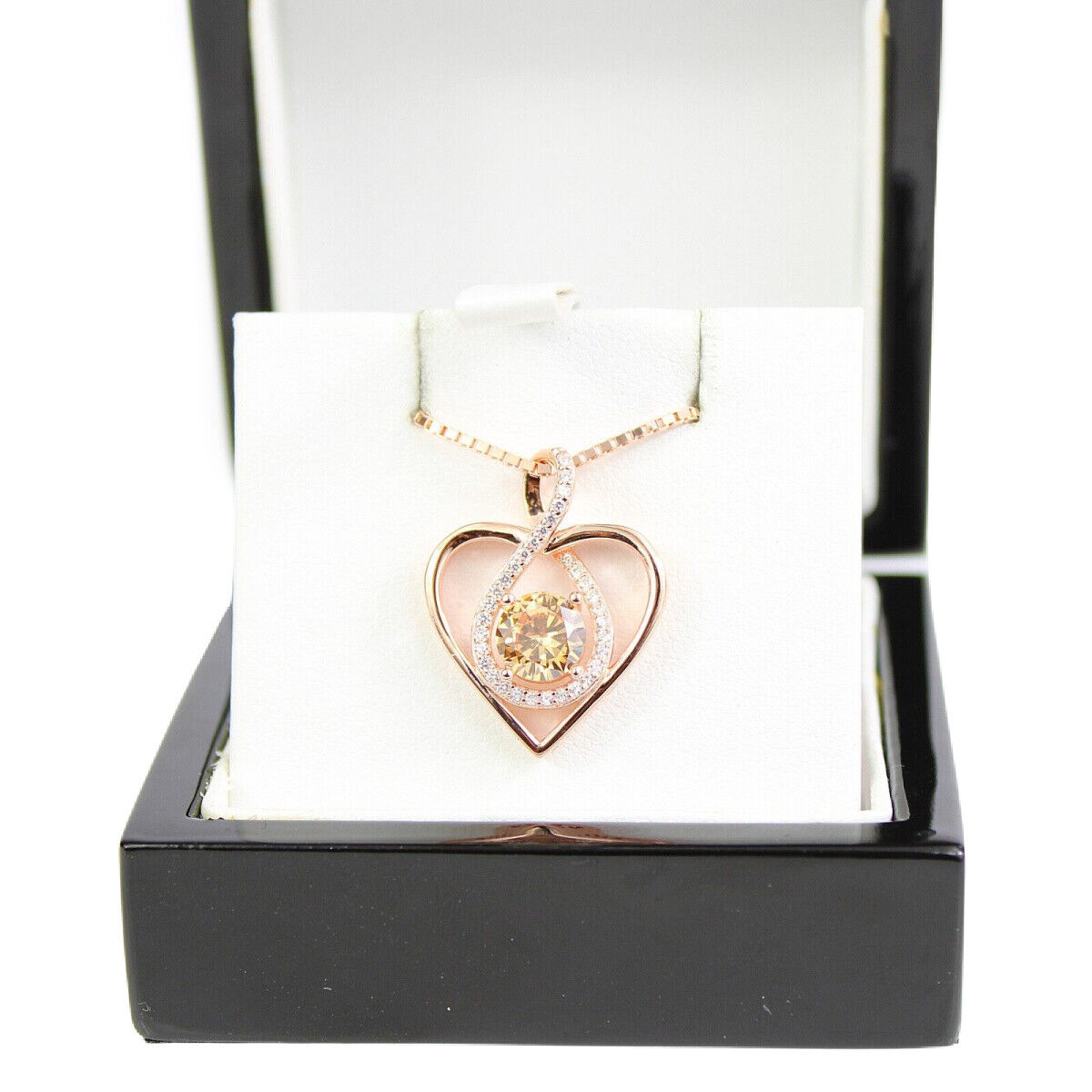 ROSE GOLD FINISH Yellow Citrine Heart Cut Infinity Swirl CD Necklace