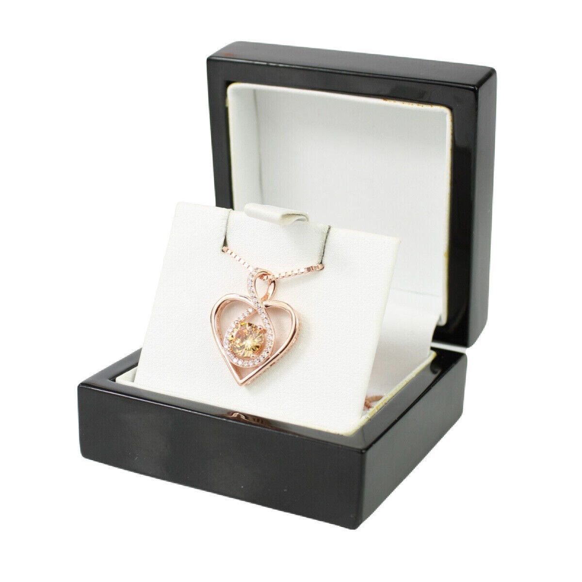 ROSE GOLD FINISH Yellow Citrine Heart Cut Infinity Swirl CD Necklace