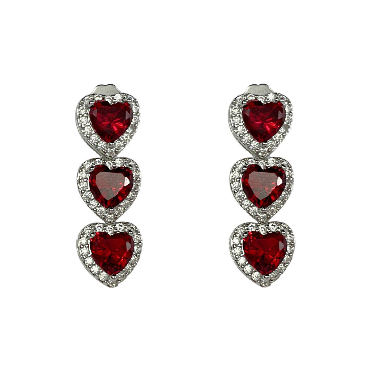 Heart Cut Red Ruby Created Diamonds Necklace and Earrings with Free Gift Box