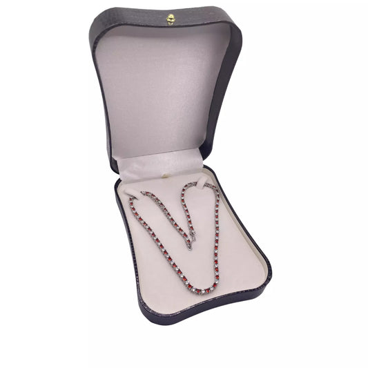 WHITE GOLD FINISH Round Cut Created Diamond and Red Ruby Necklace (18 INCH)