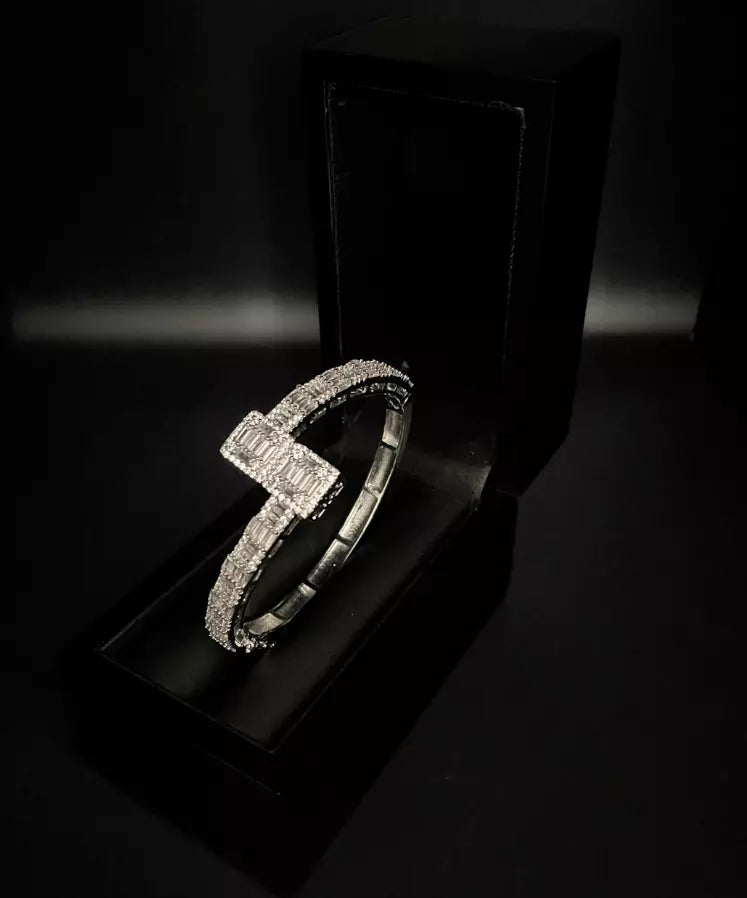 Brick Style Bangle White Gold Finish Created Diamond