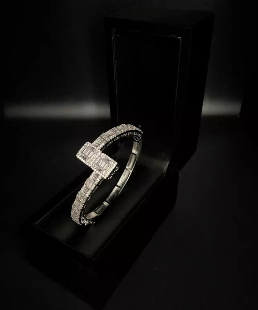 Brick Style Bangle White Gold Finish Created Diamond